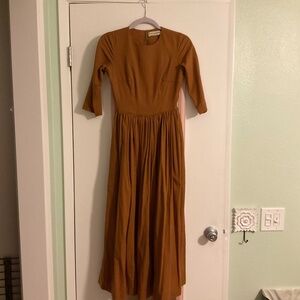 Son de Flor Style Warm Brown Linen Dress, Size XS